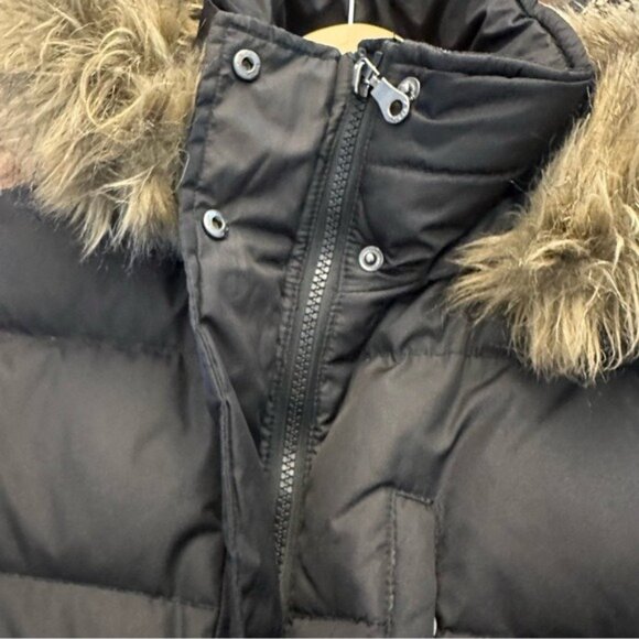 DKNY Black Long Down Puffer Coat Fur Trim Hood Hooded Winter Parka Sz Small - Picture 10 of 16
